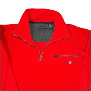 Gant USA The Rugger Fleece‎ Men’s XL Red 1/4 Zip Pullover Sweater Vintage 90s